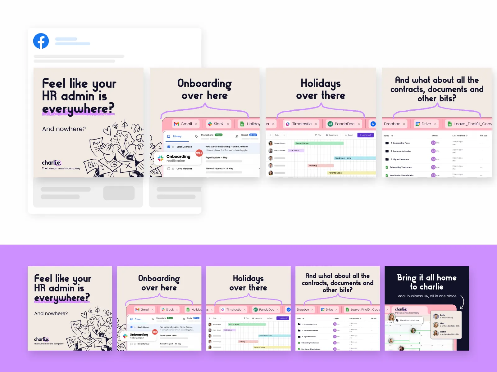 CharlieHR paid social: HR admin consolidation campaign