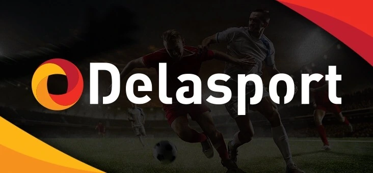Delasport logo over a darkened football match