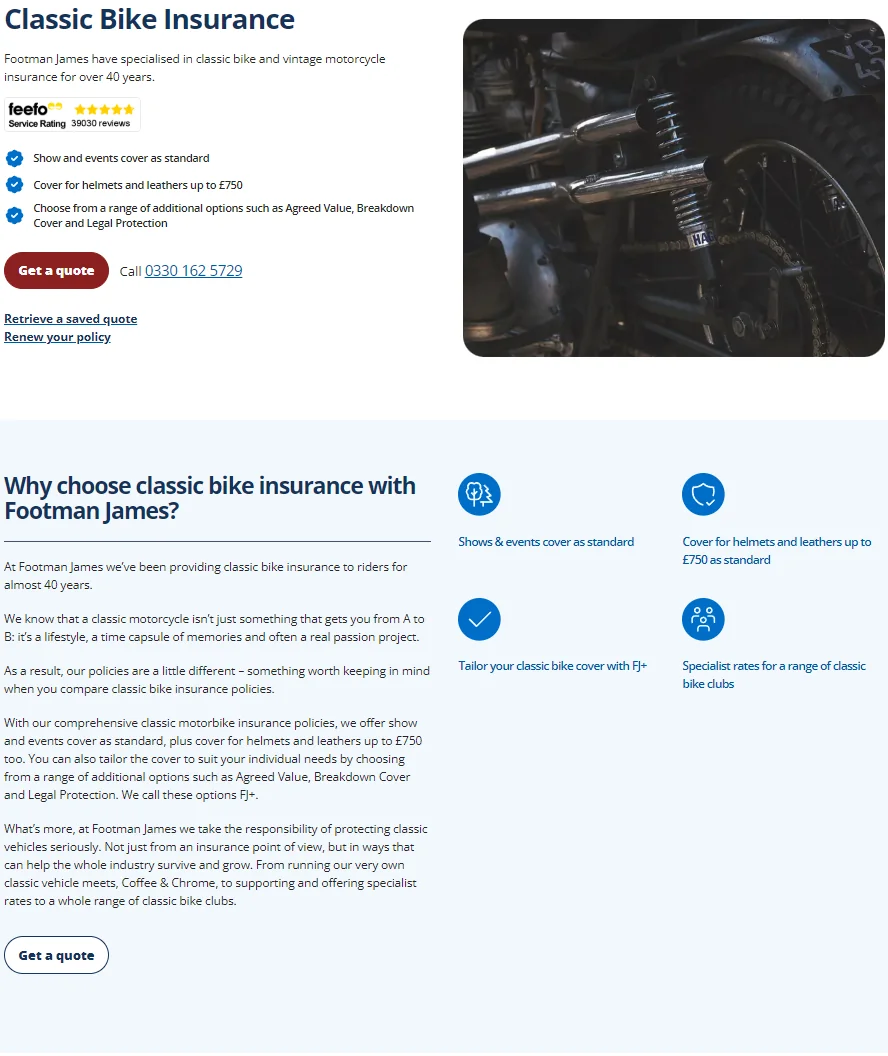 Footman James classic bike insurance page