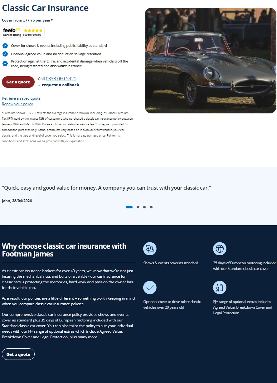 Footman James classic car insurance page