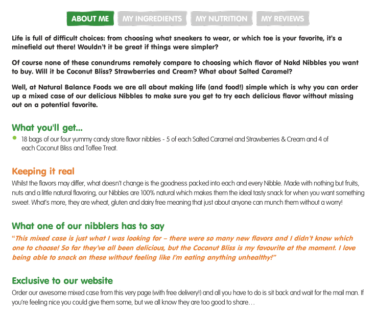 Nakd Nibbles mixed case product page copy