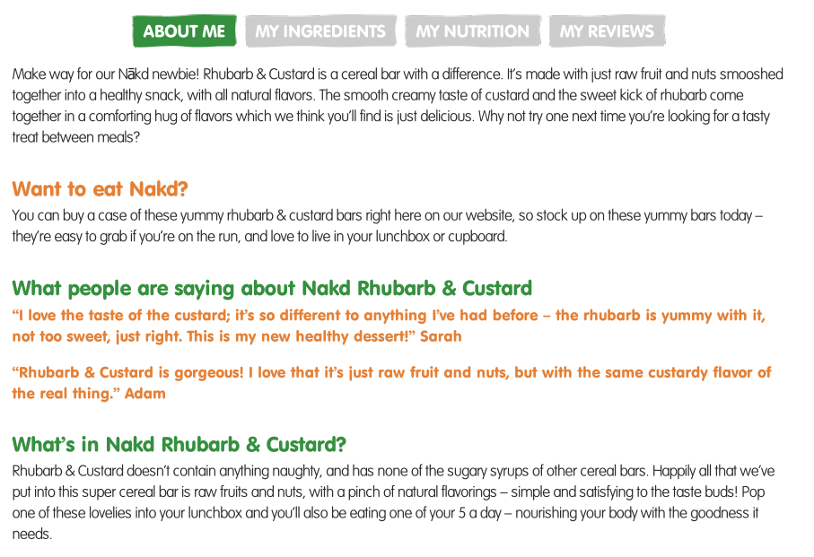 Nakd Rhubarb and Custard product page copy