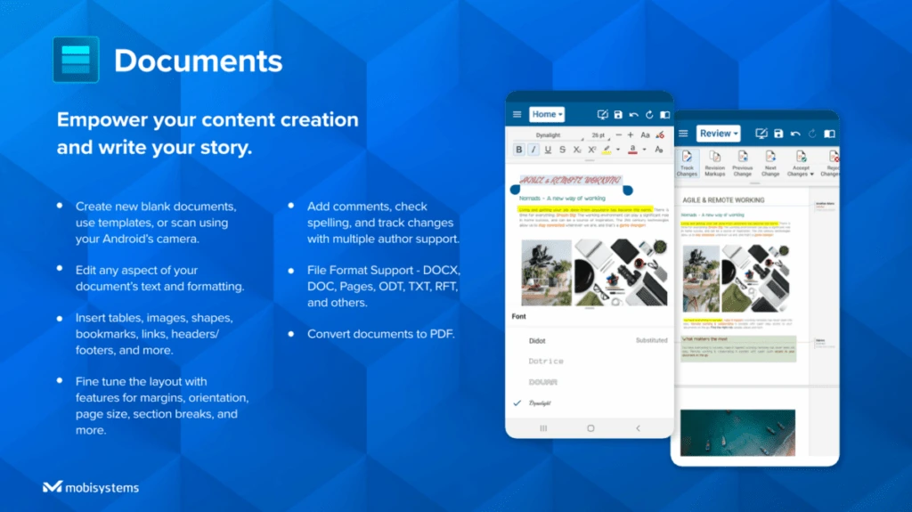 OfficeSuite app store graphic for Documents: “Empower your content creation and write your story”