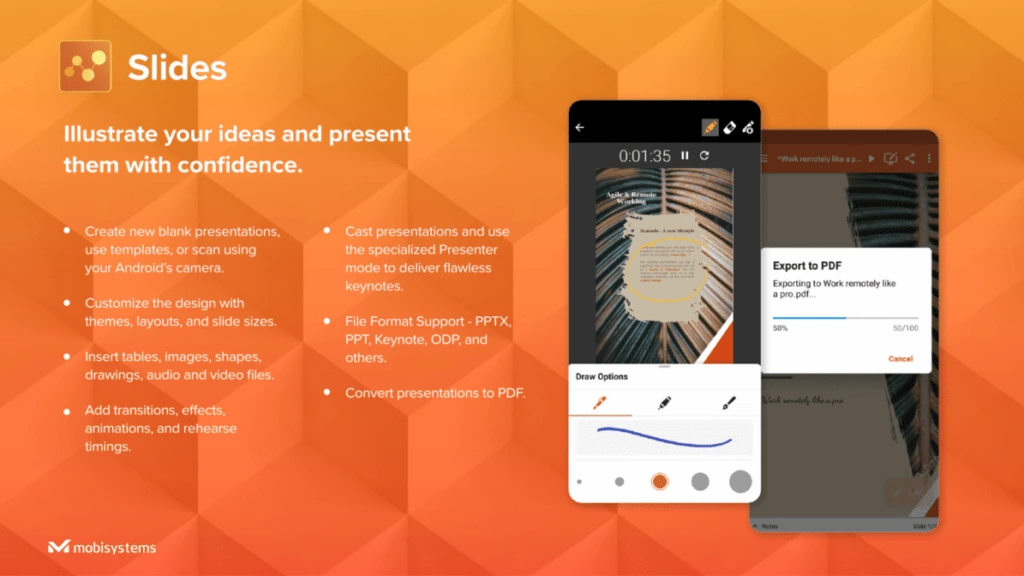 OfficeSuite app store graphic for Slides: “Illustrate your ideas and present them with confidence”