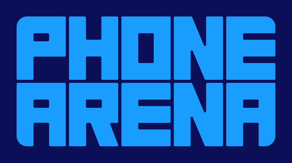 PhoneArena logo in light blue on a dark blue background